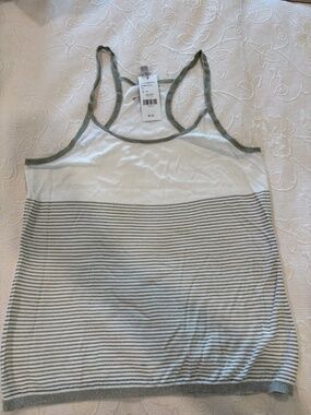 NWT Vintage Tristan Metallic Green & White Striped Fine Knit Tank Top L